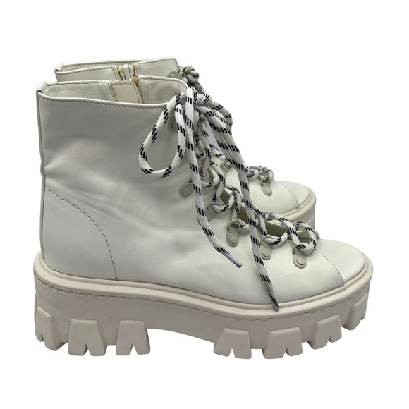 Moussy Open Toe Chunky Boots White Lace Up Ankle US 7 Combat Style - Picture 3 of 16